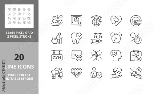 Employee benefits 64px and 256px editable vector set