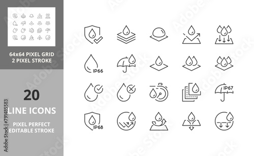 Waterproof and absorbency 64px and 256px editable vector set