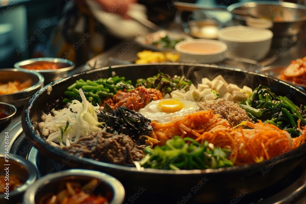 bibimbap korean food on the table bokeh style background