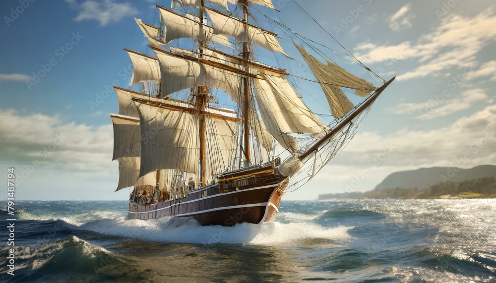 Fototapeta premium Sails of Glory: The Historic Schooner Braving the Seas