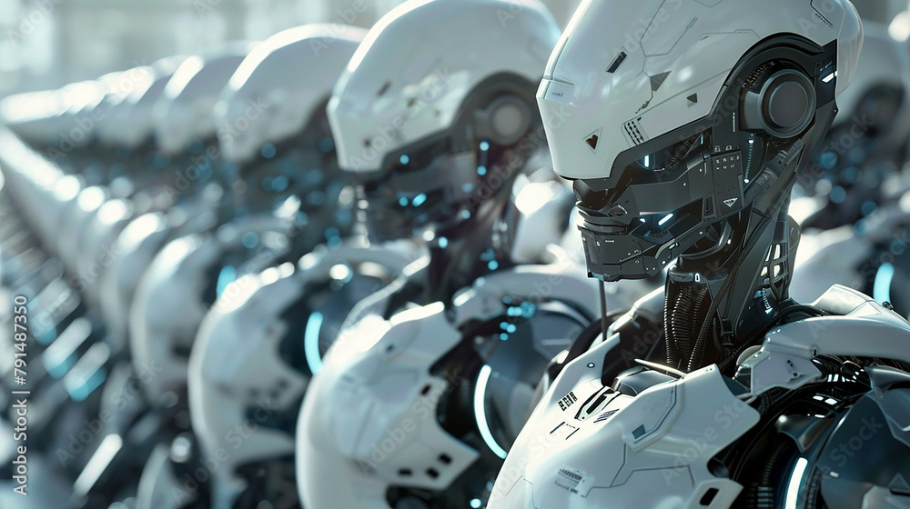 Fototapeta premium Illustration of a 3D robot in an industrial city