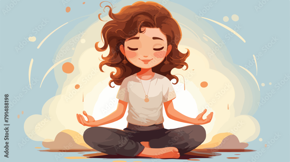 Cute girl doing yoga illustration 2d flat cartoon v