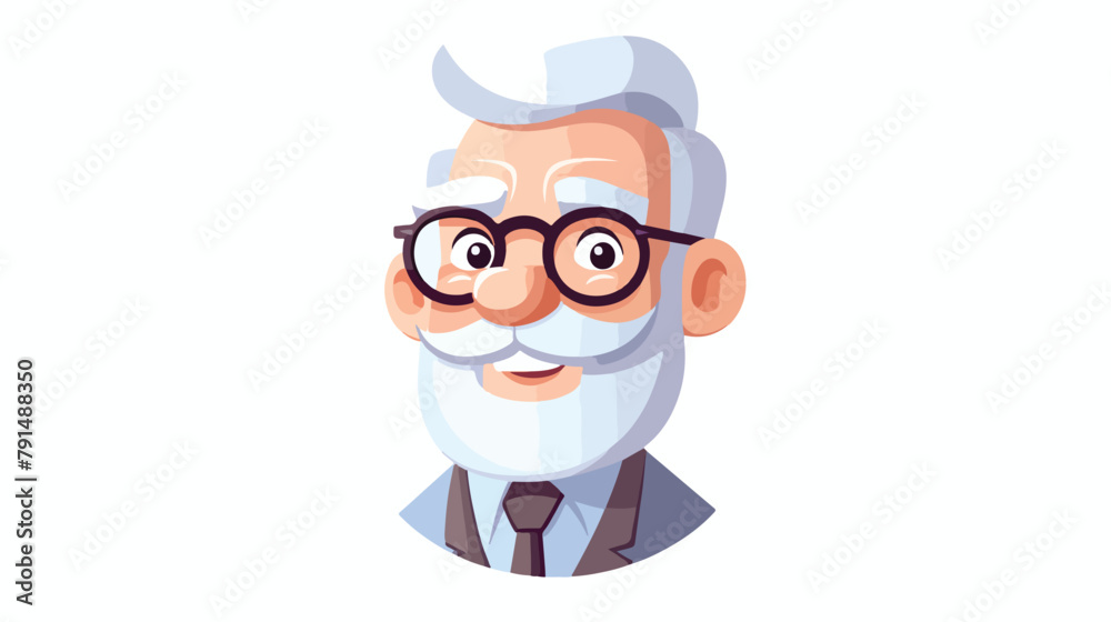 Cute grandfather head avatar character 2d flat cart