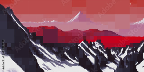Nature landscape. Vector pixelated illustration. Rectangular design.