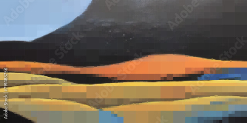 Abstract landscape. Vector pixelated illustration. Rectangular design.