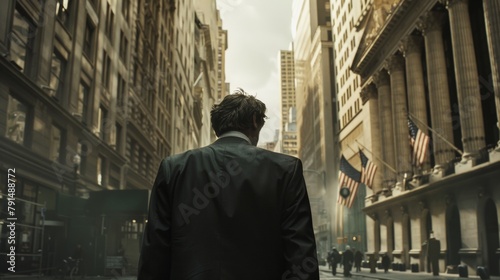 Businessman Walking in Financial District Amongst Skyscrapers © Khmel