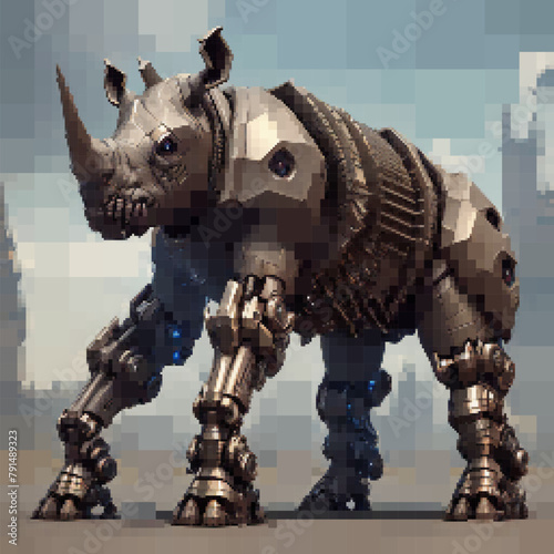 Rhinoceros cyborg. Vector colorful illustration. Rectangular design.