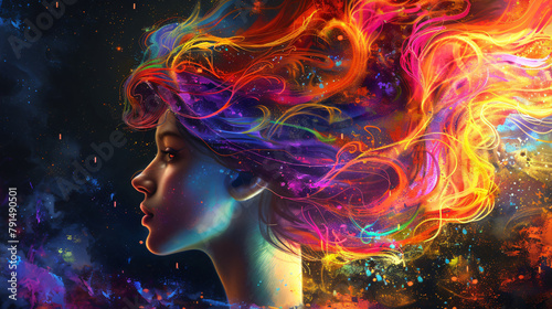 Fantasy woman with colorful surreal hairstyle