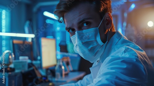 Tired engineer in office during quarantine in office during pandemic