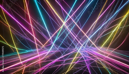 Electrifying Geometry: Abstract Neon Light Background Illuminated with Vibrant Lines texture 