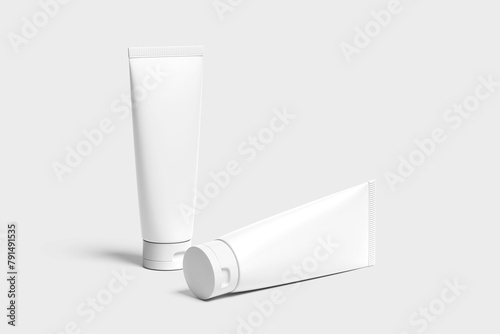 Blank cosmetic bottle with paper box mockup isolated on white background- 3d rendering.