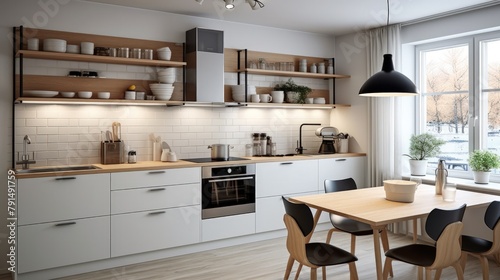 Accent on minimalism with bright details in a Scandinavian kitchen