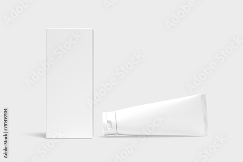 Blank cosmetic bottle with paper box mockup isolated on white background- 3d rendering.