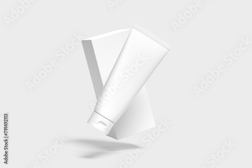 Blank cosmetic bottle with paper box mockup isolated on white background- 3d rendering.