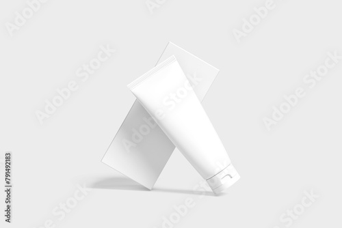 Blank cosmetic bottle with paper box mockup isolated on white background- 3d rendering.