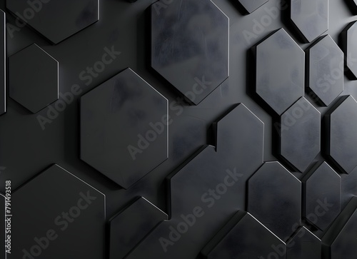 3d render of black abstract background with hexagon pattern  high resolution  high detail  50mm lens  daylight  studio light 