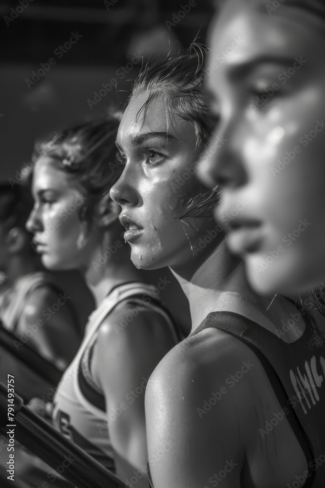 Focused Endurance: Determined Women on Gym Treadmills Focused Endurance: Determined Women on Gym Treadmills