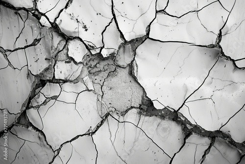 Intricate patterns of cracks spreading through a residence's concrete wall, a vivid testament photo