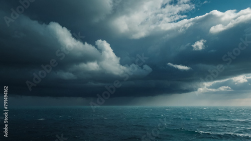 Night sea, seascape under the moon, night sky with clouds and moon above the water surface, 3d rendering