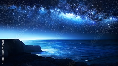 Ocean a starry magic star trail  a bright Galaxy  like is being used on graphics for presenting