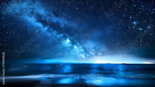 Ocean a starry magic star trail, a bright Galaxy, like is being used on graphics for presenting