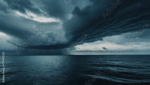 Night sea, seascape under the moon, night sky with clouds and moon above the water surface, 3d rendering