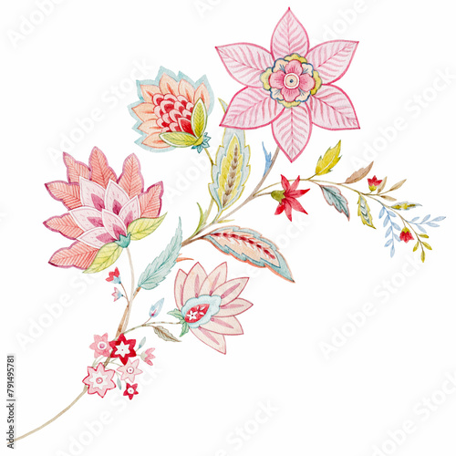 Beautiful abstract watercolor hand drawn floral illustration. Stock clip art isolated element for prints and designs. Traditional vintage flowers.