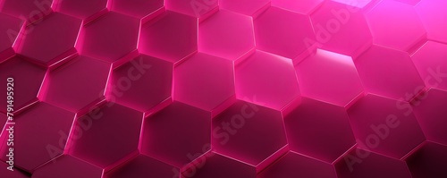 Magenta background with hexagon pattern, 3D rendering illustration. Abstract magenta wallpaper design for banner, poster or cover with copy space