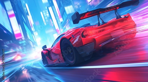 High speed, sport car racing on blure background. 3d illustration ,Generative ai,