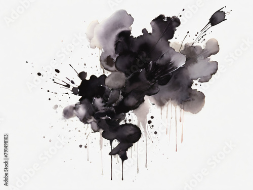 abstract background watercolor black and white strokes, splashes, drops, stains, texture pattern, element, AI generated