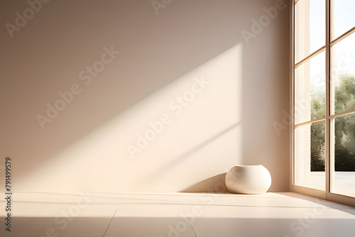 minimalistic light beige background for product presentation with light and shadow