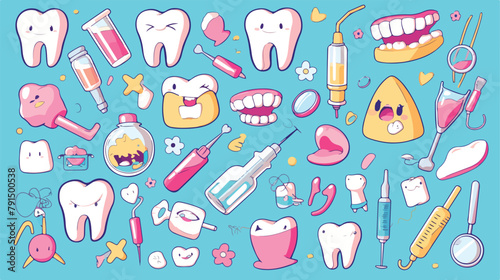 Fototapeta Naklejka Na Ścianę i Meble -  Dental care thin line web icons set. Outline stroke