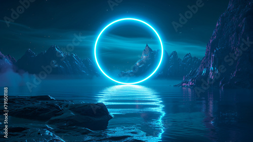 Futuristic night landscape with abstract landscape and