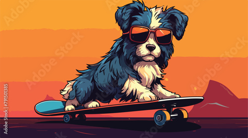 Design of dog in skateboard 2d flat cartoon vactor