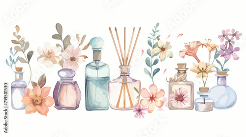 Decorative composition with perfume or toilet water illustrations
