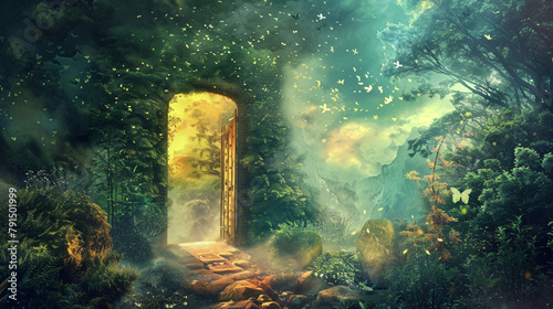 Gate to other world  fantasy theme illustration