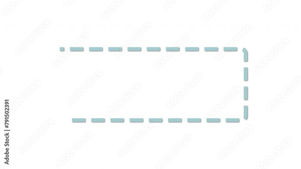 Rectangular, square shape, frame, outline self drawing animation. Blue dash line animated on white background.