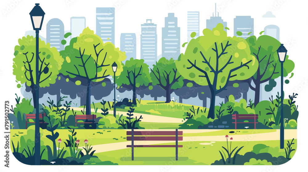 Landscape in city park . Vector flat style illustrations - obrazy, fototapety, plakaty 