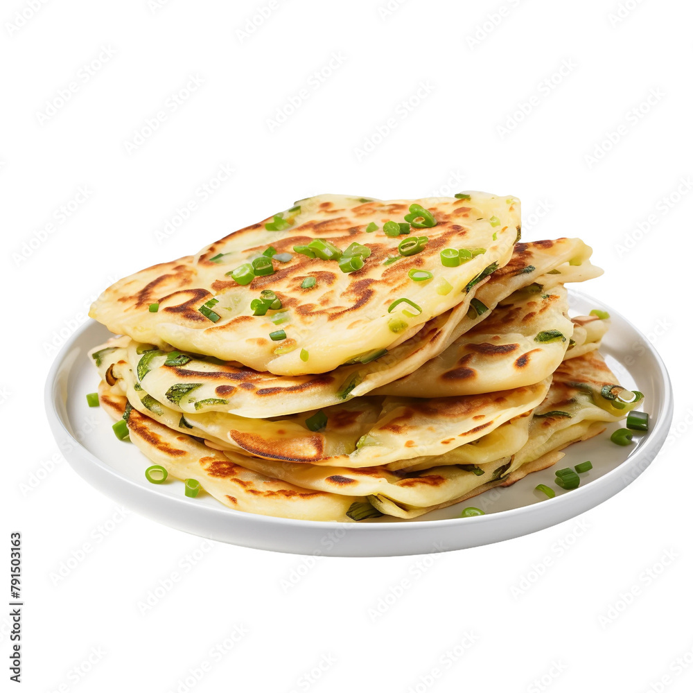 Tasty Scallion Pancakes Isolated On White Background Tasty Scallion Pancakes Isolated On White Background