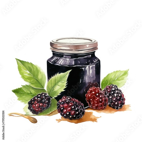 Cute Blackberry Fruit jam Clipart, watercolor painting, minimal hand drawn style