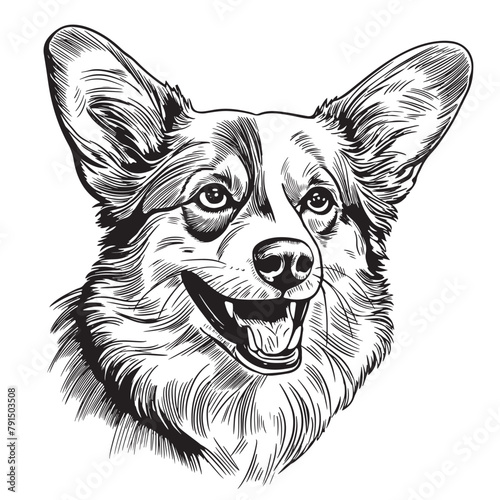 Funny Pembroke Welsh corgi dog. Vintage