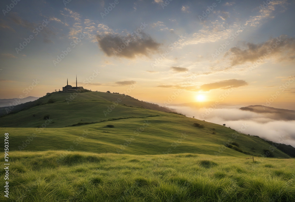 Fototapeta premium peaceful nature landscapes with crosses on mountains and beautiful sunshine