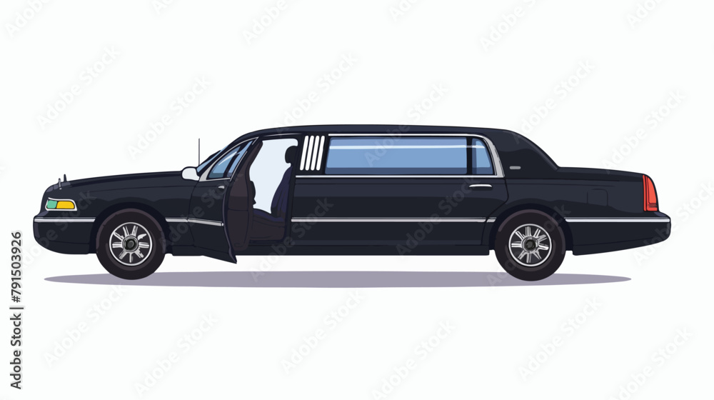 Limousine car with open background door isolated side view.