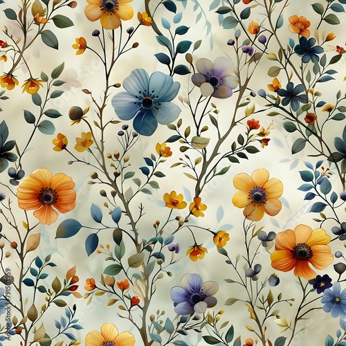 Elegant Floral Pattern in Classic Watercolor Style