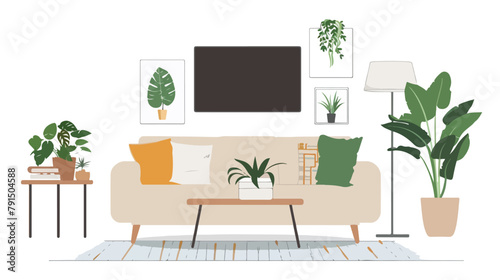 Living room interior. Comfortable sofa TV and house p © Hassan