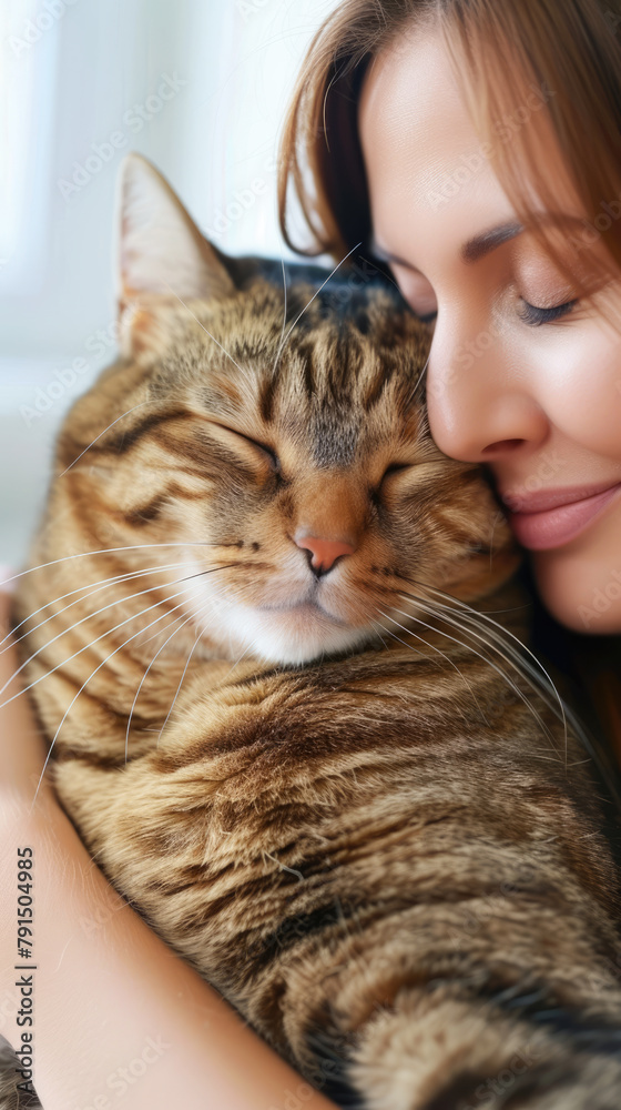 affectionate cat purrs in the arms of a young woman affectionate cat purrs in the arms of a young woman