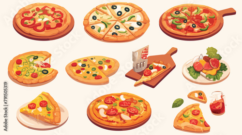 Different pizza set collection isolated. Italian Am