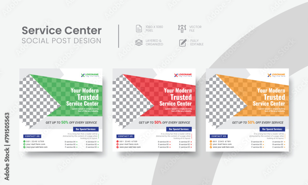 Service center social media post for tech, phone, desktop & car repair banner ads. Professional servicing center social media flyer layout design. Vol - 5 Service center social media post for tech, phone, desktop & car repair banner ads. Professional servicing center social media flyer layout design. Vol - 5
