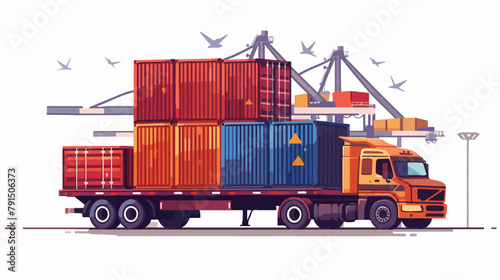 Loading containers on a truck in the port 