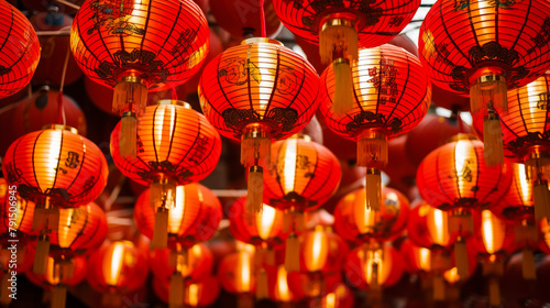 Multiple hanging red paper lantern as decoration for Chinese New Year celebration 